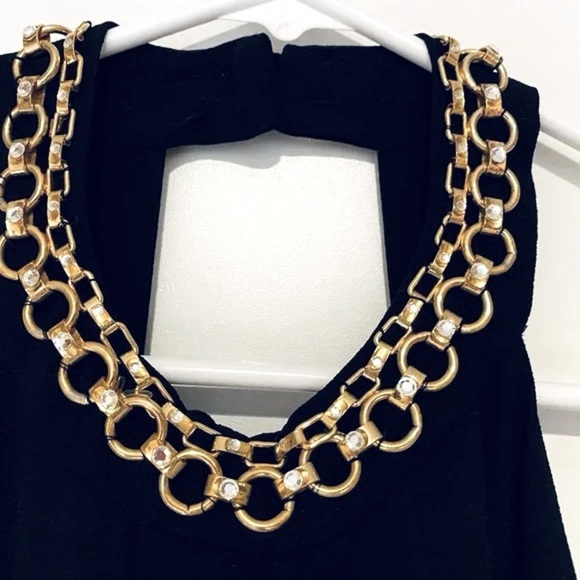 CDC Black Halter  collar made of interlocking gold rings with small clear stones - Picture 10 of 10